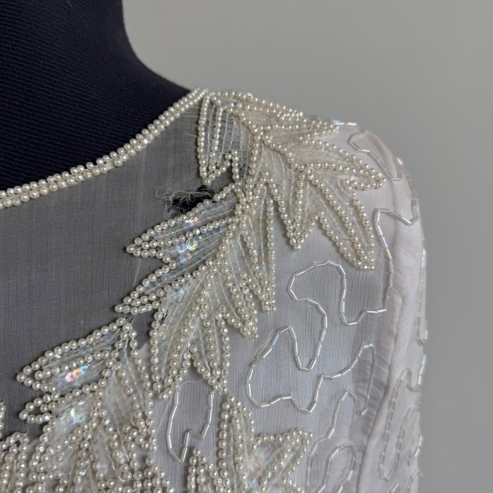 Vintage Silk Beaded Ivory Top - Picture 5 of 13